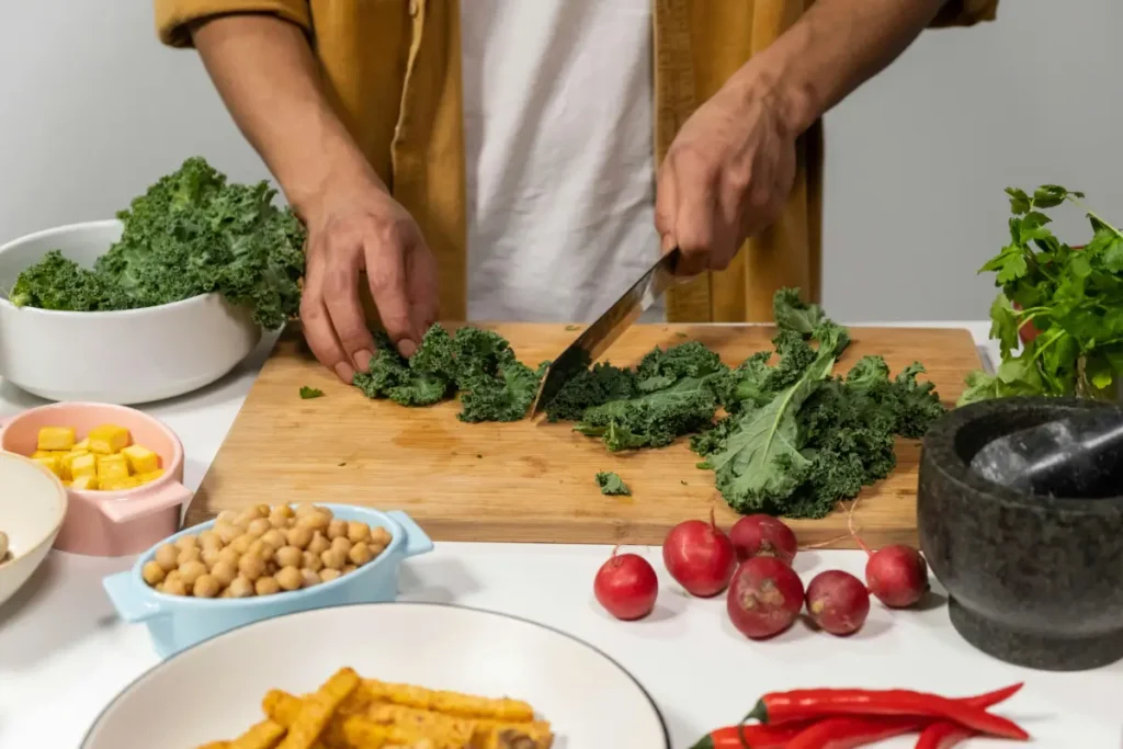 Raw ingredients prepared on a kitchen counter before cooking