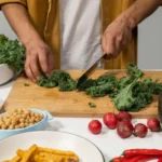 Raw ingredients prepared on a kitchen counter before cooking